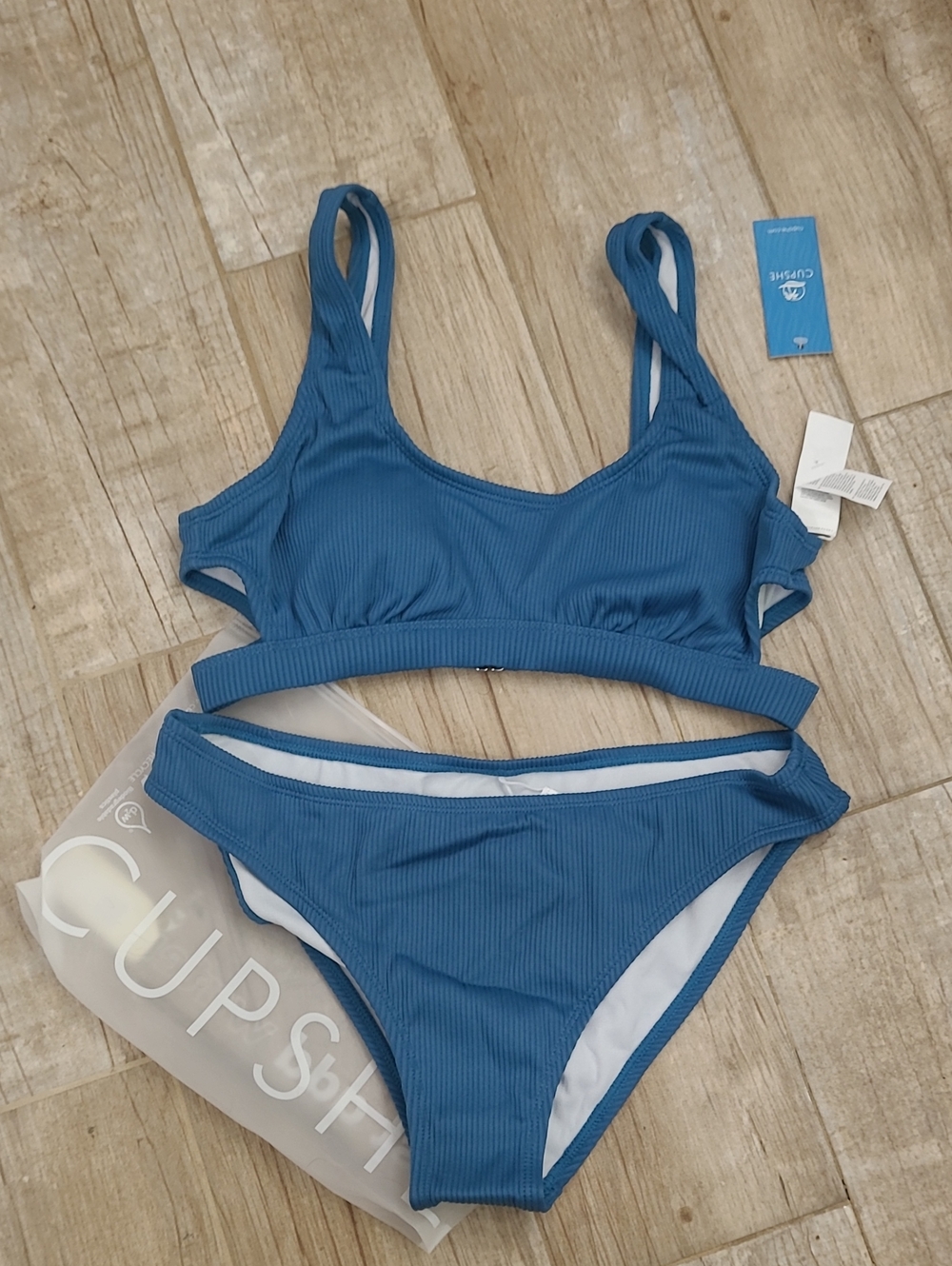 Cupshe Blue Ribbed Bikini Set